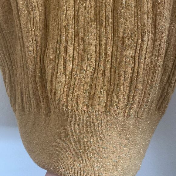 Like New Zara Cable Knit Shimmering Golden Mustard Dolman Sleeve Sweater - Picture 6 of 8